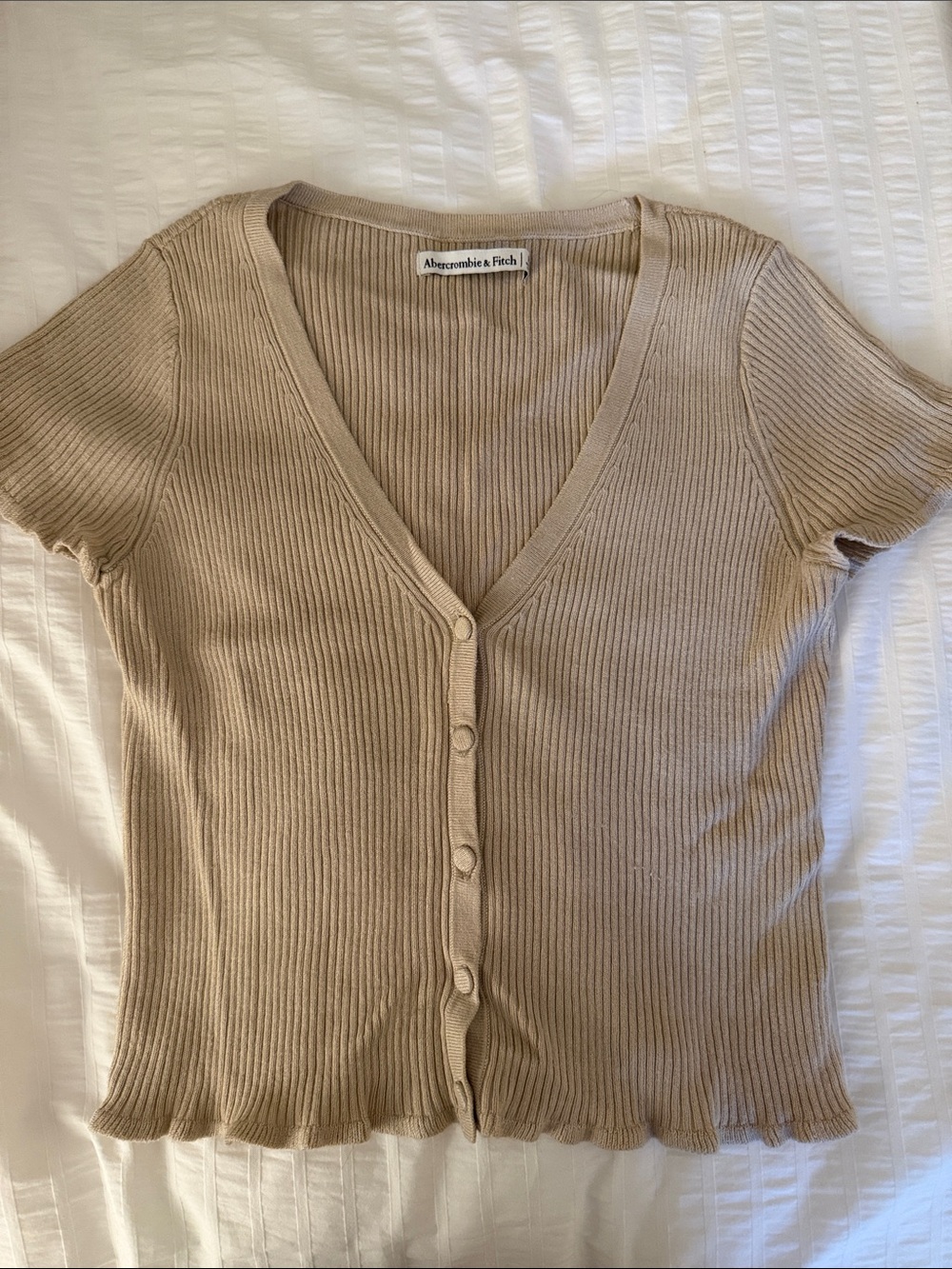 Abercrombie & Fitch Neutral Ribbed Button V-Neck Top